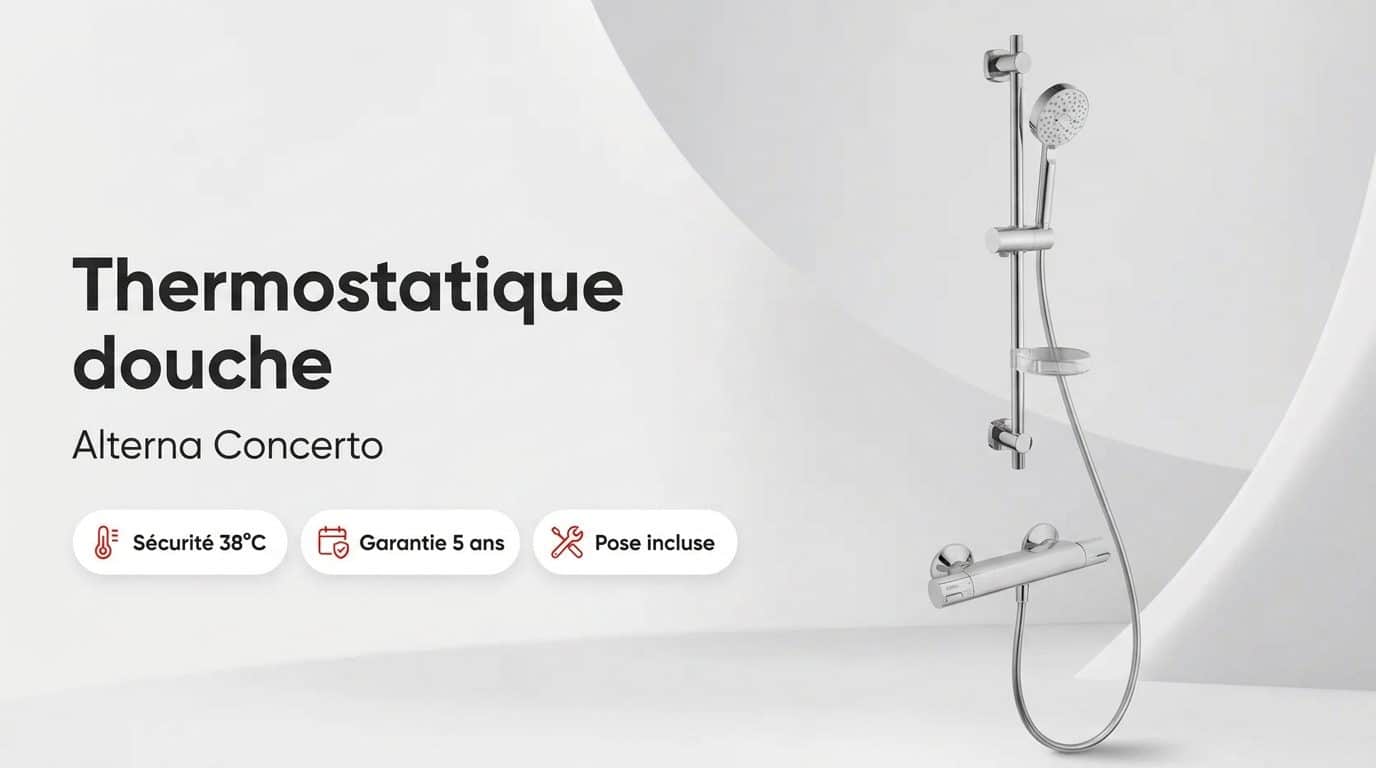 Ensemble de douche thermostatique Alterna Concerto chromé avec barre, douchette et flexible