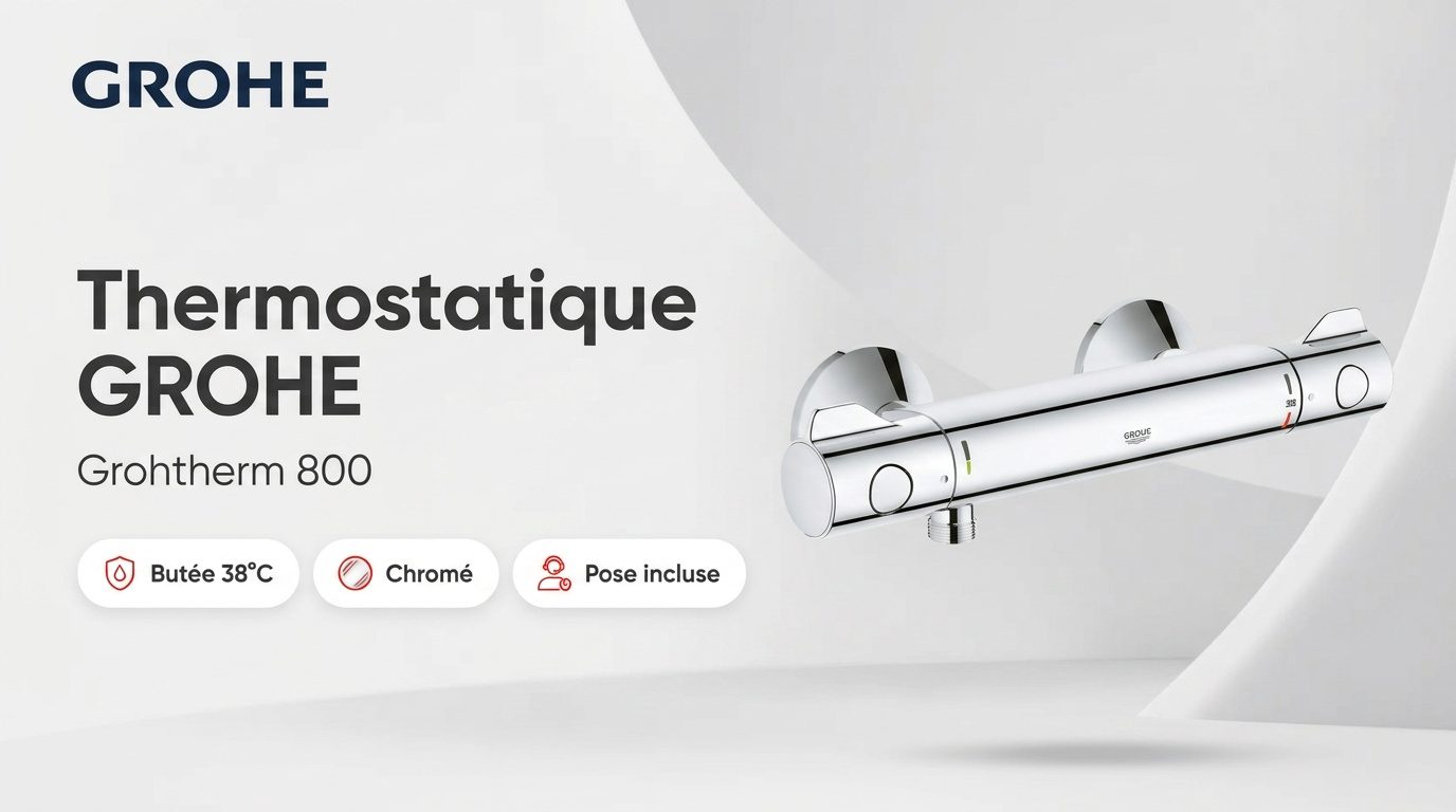 Mitigeur thermostatique de douche GROHE Grohtherm 800 chromé avec ses deux poignées et repère 38