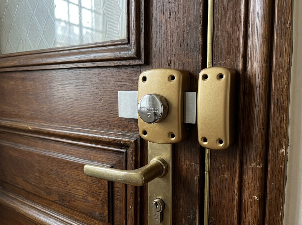Verrou en applique installé sur la face intérieure d'une porte