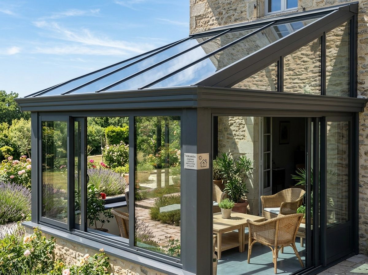 Véranda équipée d'un vitrage de contrôle solaire filtrant le soleil