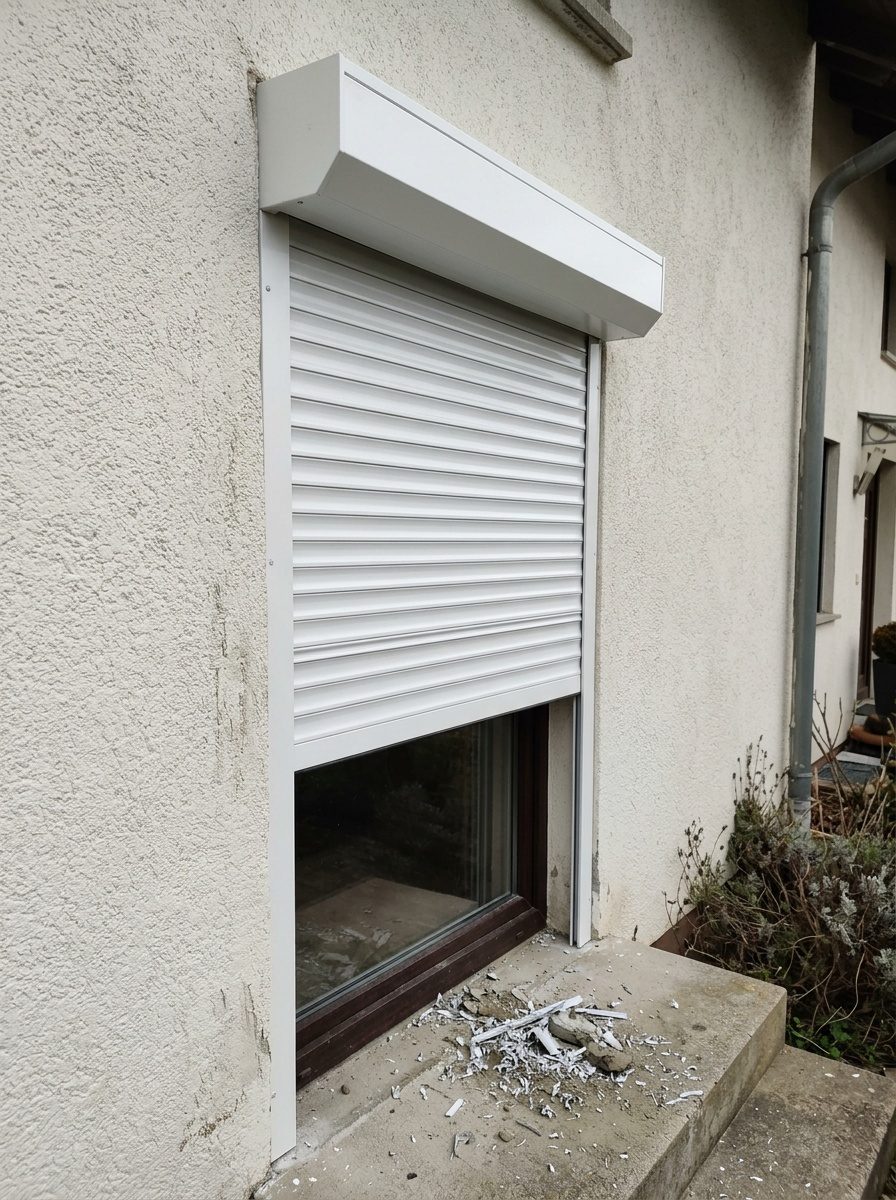 Vitrier réglant la motorisation radio d'un volet roulant après la pose