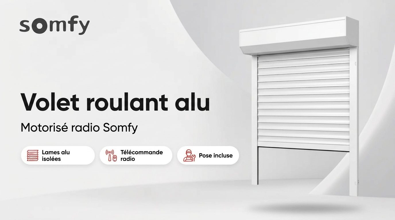 Volet roulant aluminium blanc motorisé avec sa télécommande radio Somfy