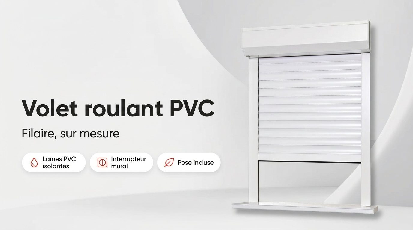 Volet roulant PVC filaire blanc sur mesure avec son interrupteur mural