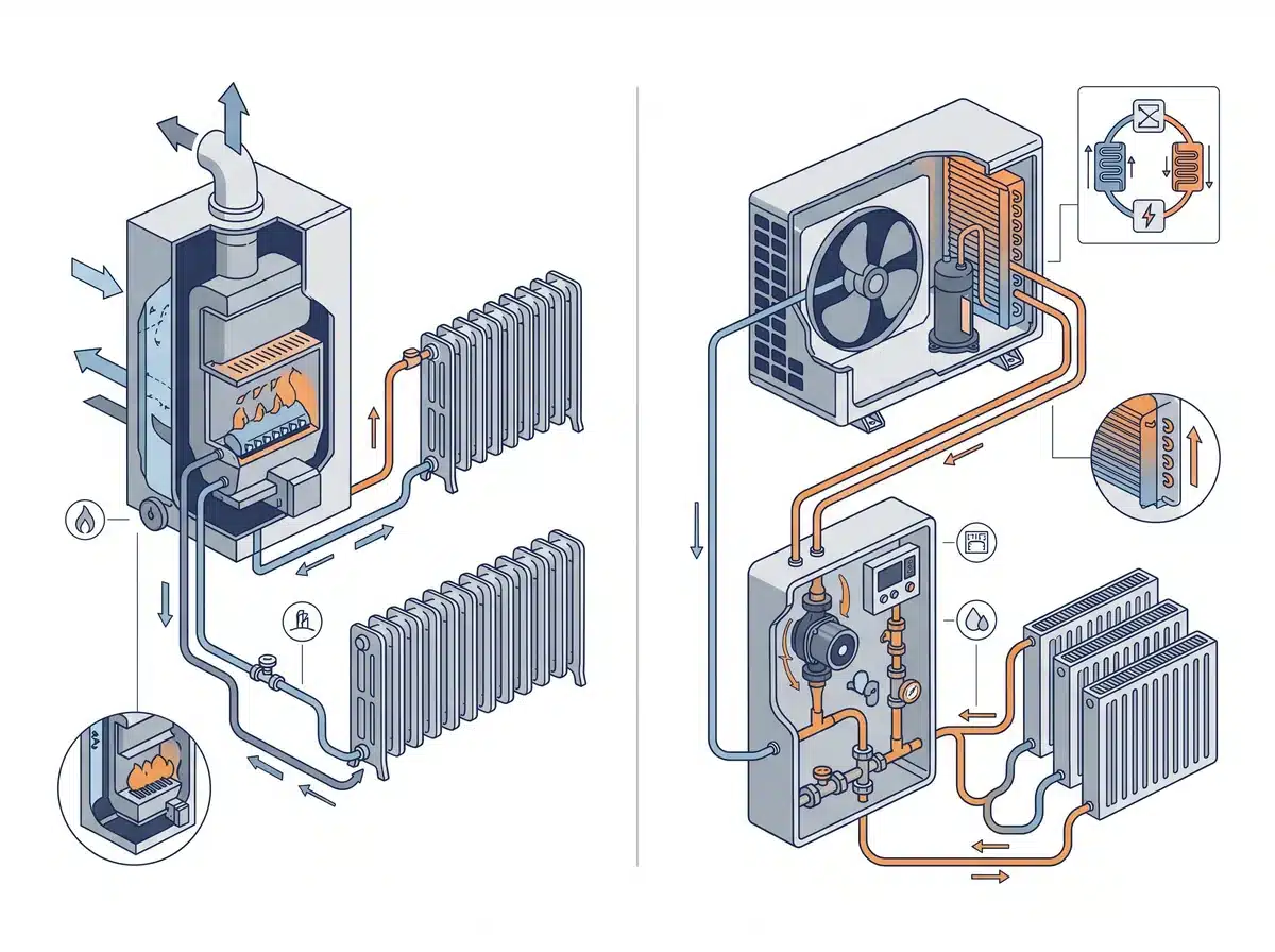 Schéma technique : l'installation d'une pompe à chaleur air-eau par un chauffagiste à Ecully