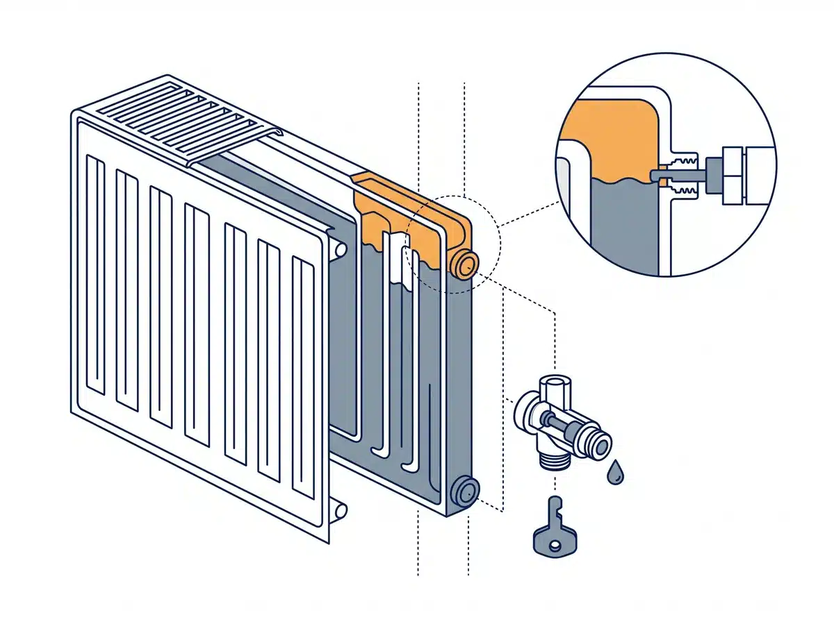 Schéma technique : la purge d'un radiateur par un chauffagiste à Carquefou