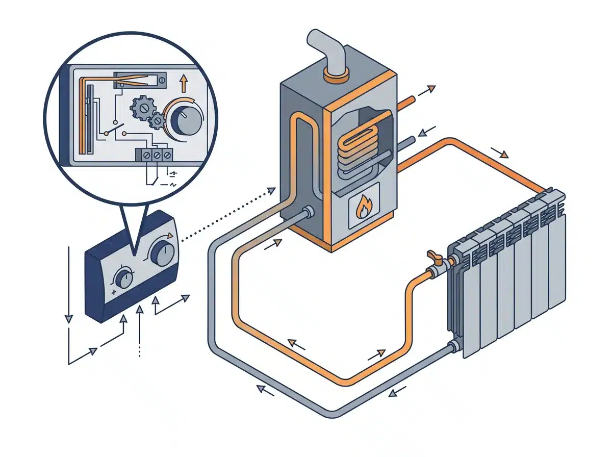 Schéma technique : la pose d'un thermostat d'ambiance par un chauffagiste à Cestas