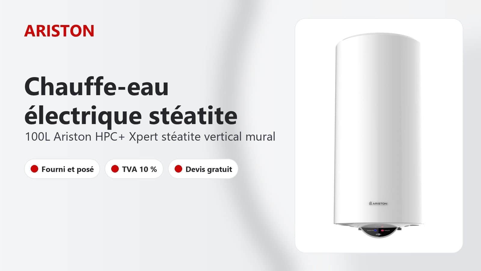 Chauffe-eau électrique 100L Ariston HPC+ Xpert stéatite vertical mural