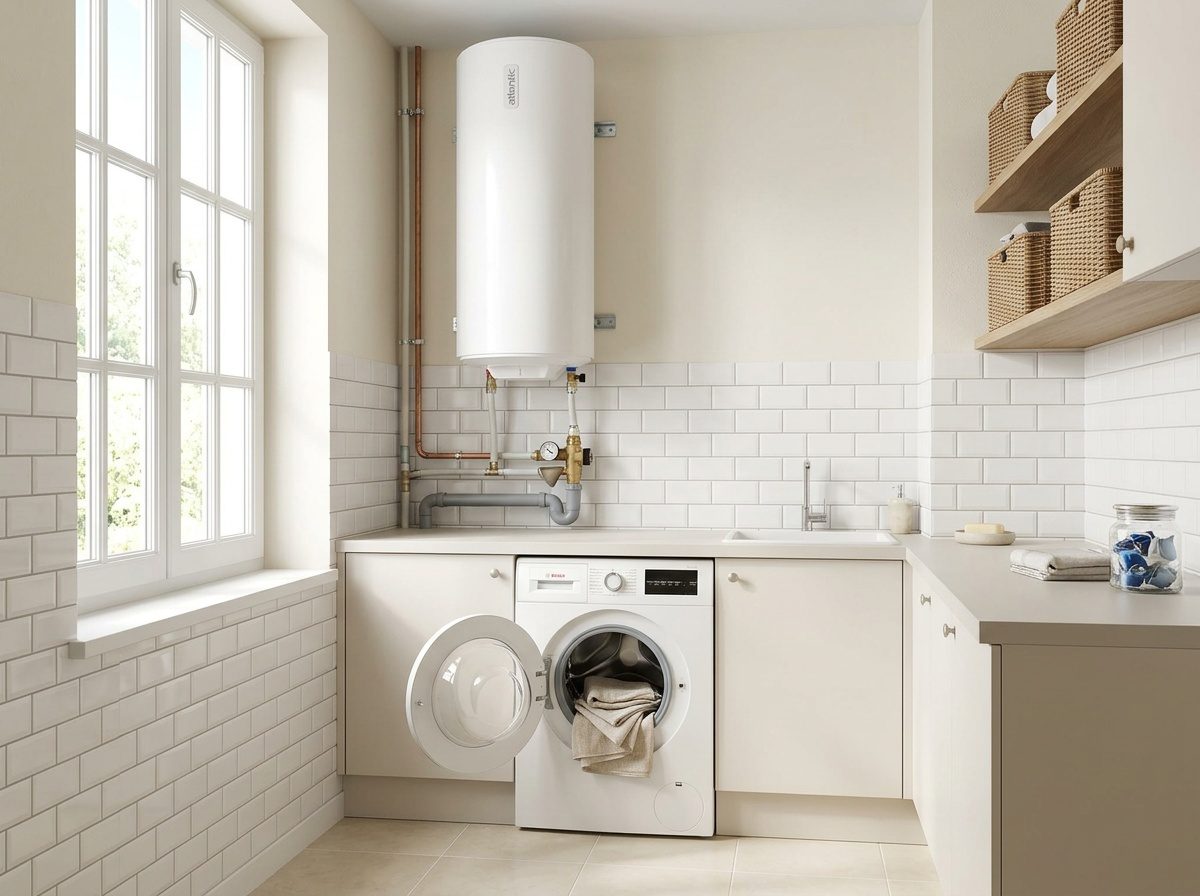 Chauffe-eau de 100 L installé verticalement contre un mur