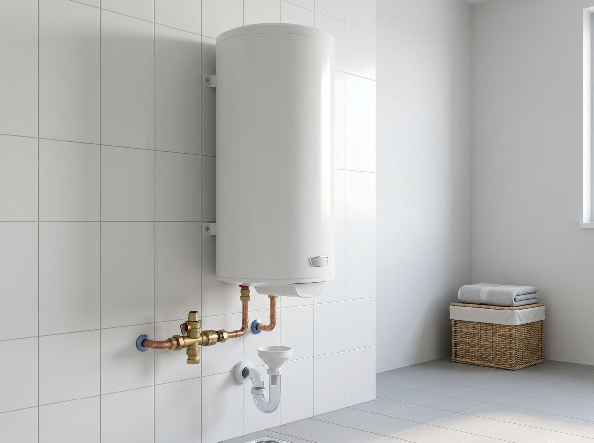 Chauffe-eau électrique horizontal installé contre un mur