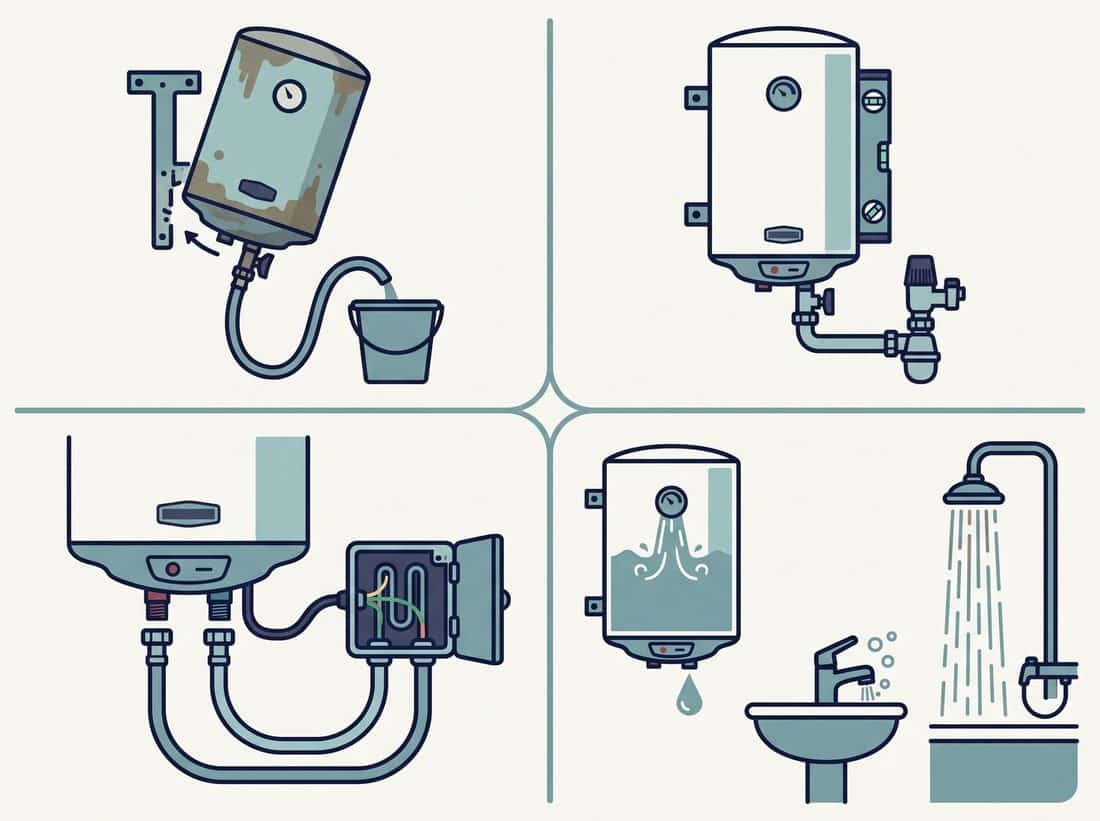 Quatre étapes du remplacement d'un chauffe-eau électrique vertical mural