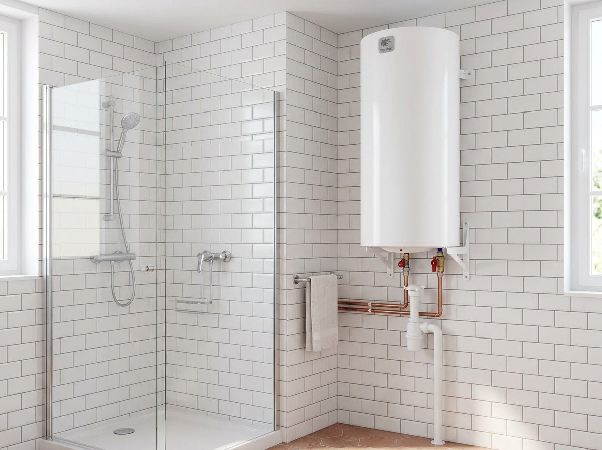Thermor Duralis 100 L installé verticalement contre un mur