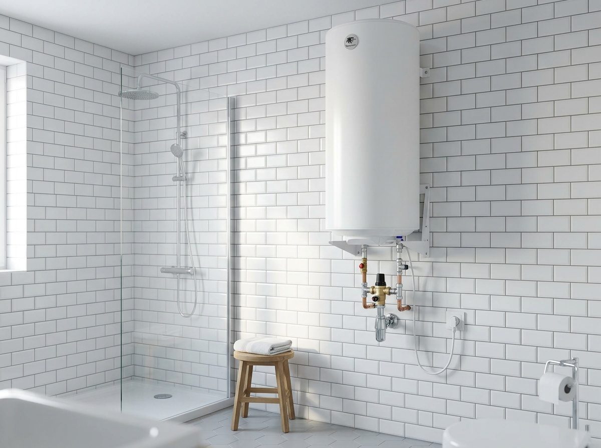 Chauffe-eau de 100 L installé verticalement contre un mur