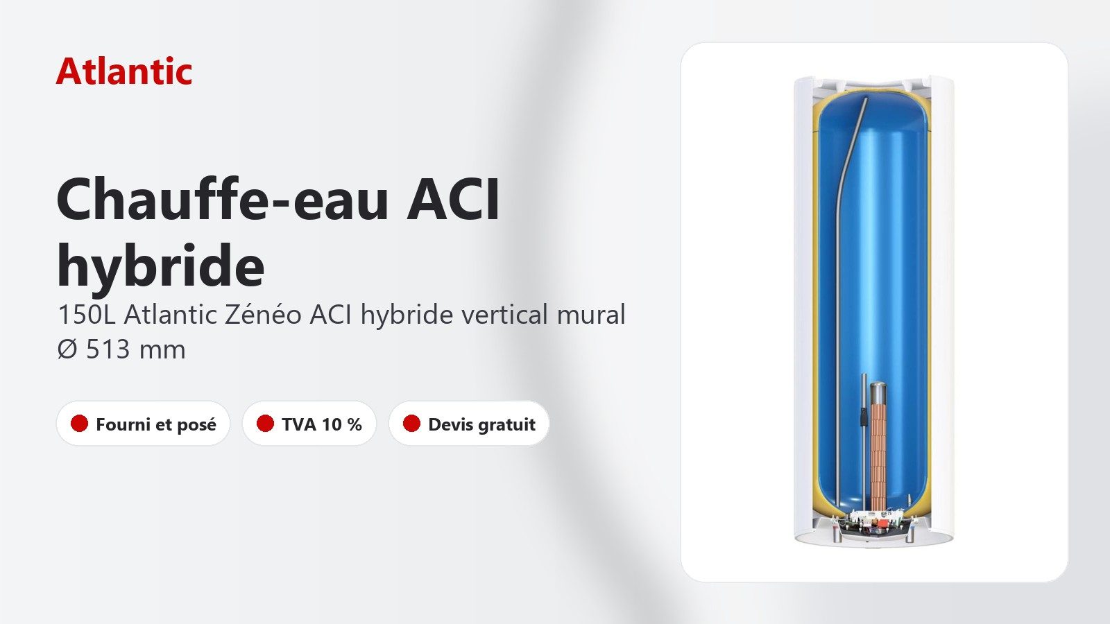 Chauffe-eau Atlantic Zénéo ACI Hybride 150 L vertical mural