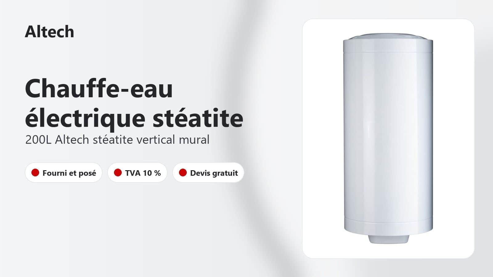Chauffe-eau électrique Altech stéatite 200 L vertical mural