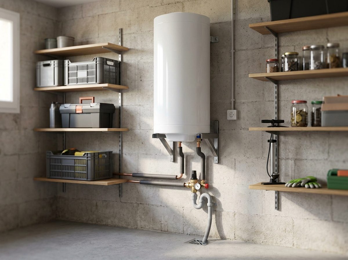 Chauffe-eau Altech 200 L installé verticalement contre un mur