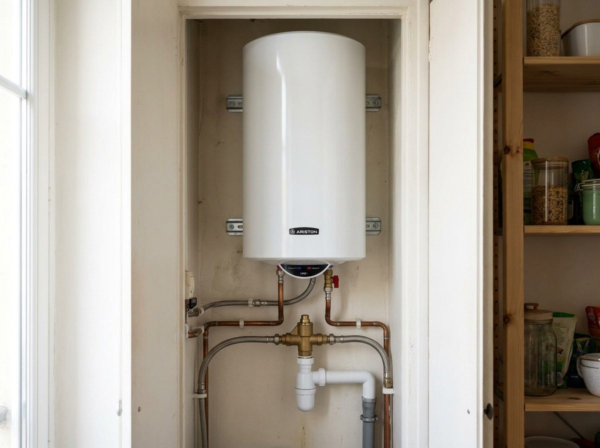Chauffe-eau électrique vertical de 300 L posé sur son socle
