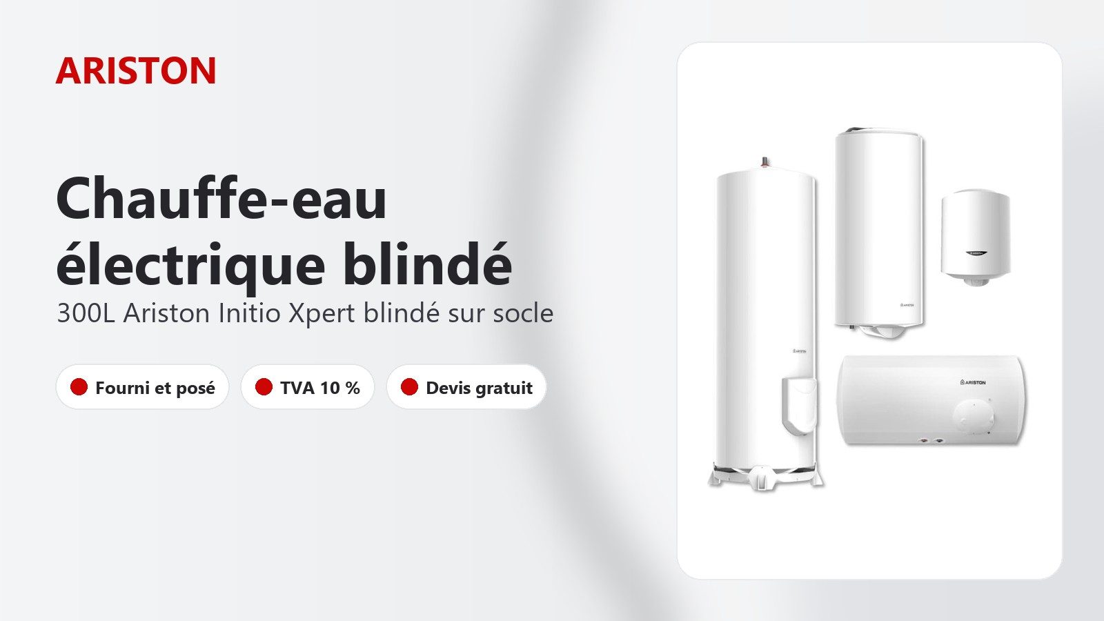 Chauffe-eau Ariston Initio Xpert blindé vertical sur socle