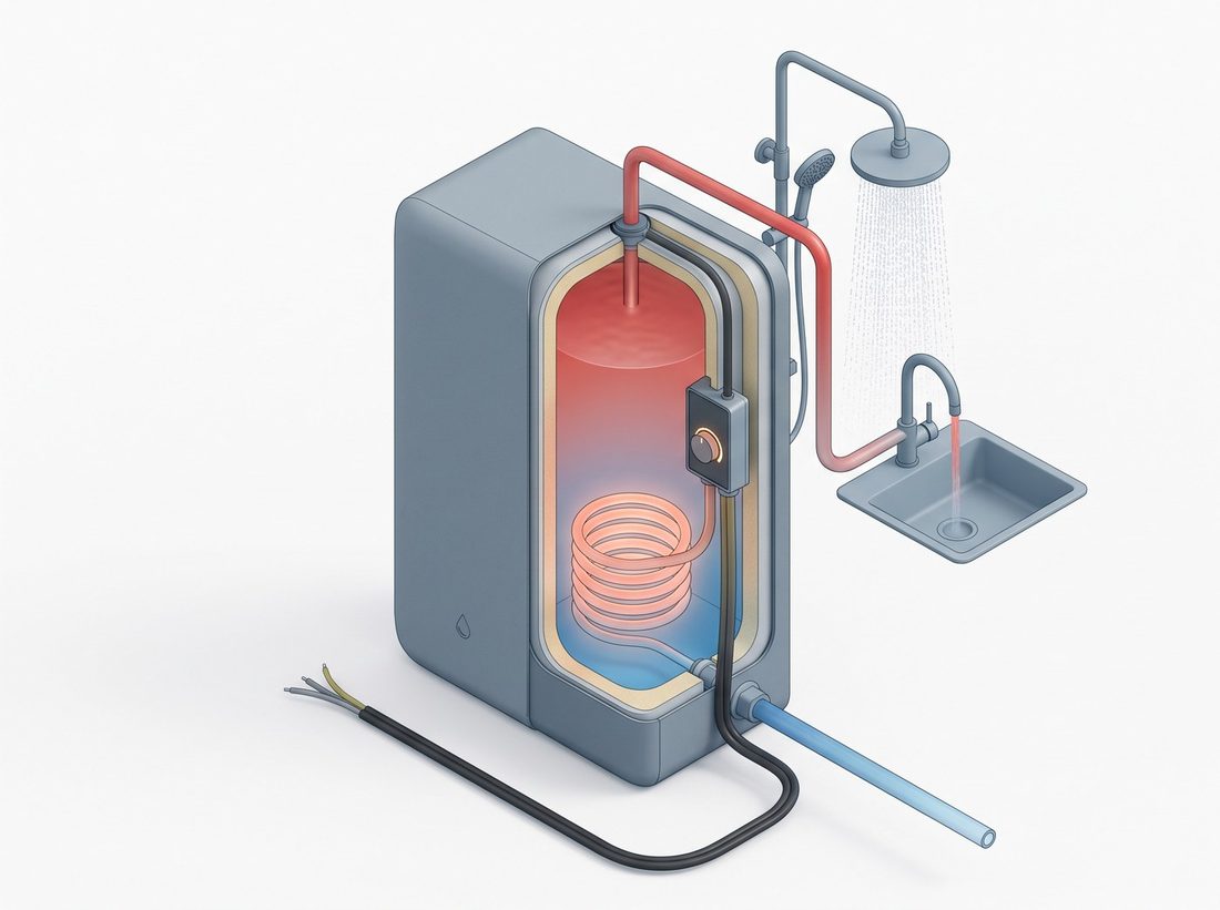 Coupe d'un chauffe-eau à accumulation équipé d'une résistance stéatite