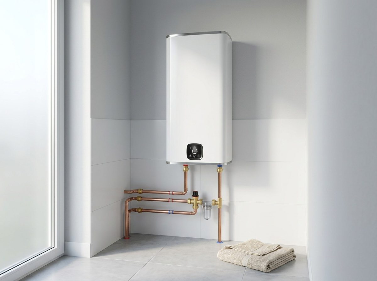 Chauffe-eau plat Atlantic Linéo installé verticalement au mur
