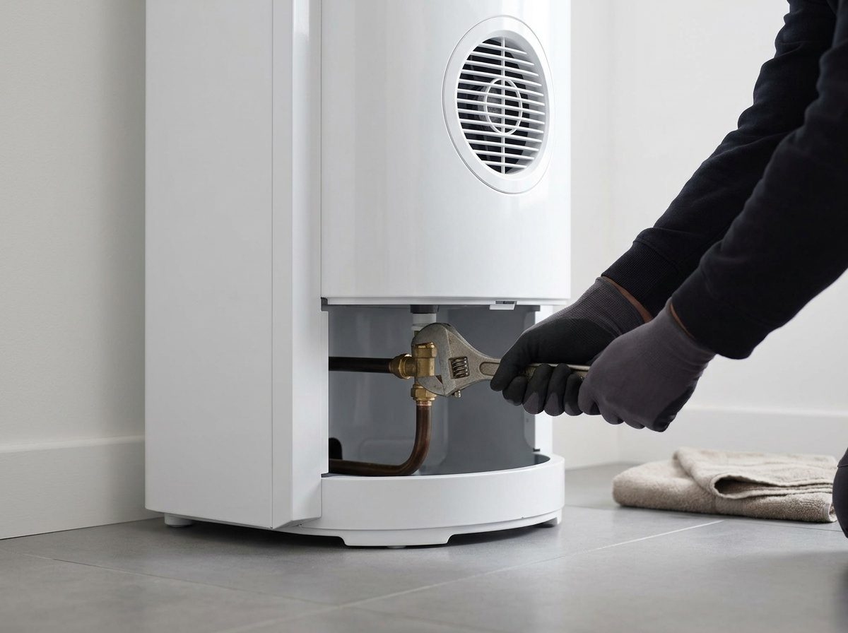 Chauffagiste installant un chauffe-eau thermodynamique split