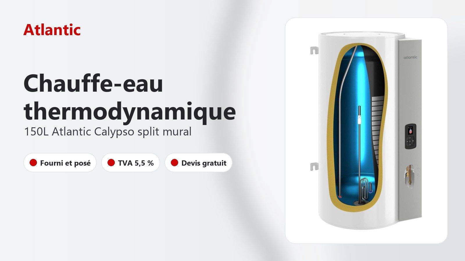 Chauffe-eau thermodynamique Atlantic Calypso split mural 150 L