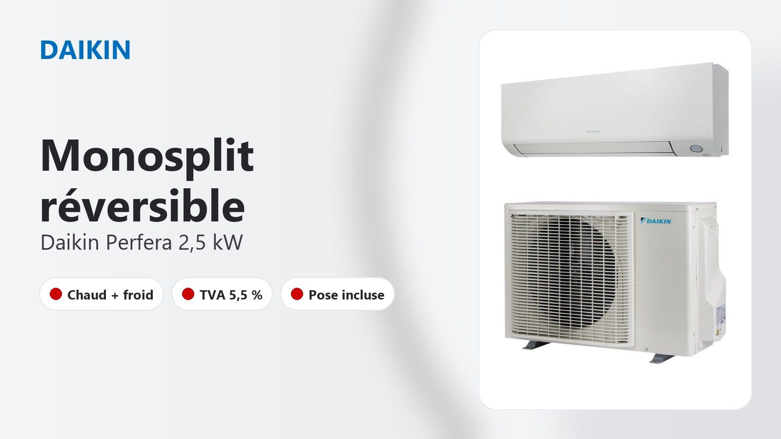 Monosplit réversible Daikin Perfera FTXM25A fourni et posé
