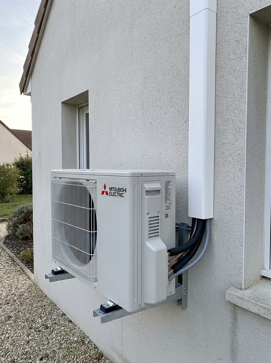 Chauffagiste réalisant la pose d'un monosplit réversible