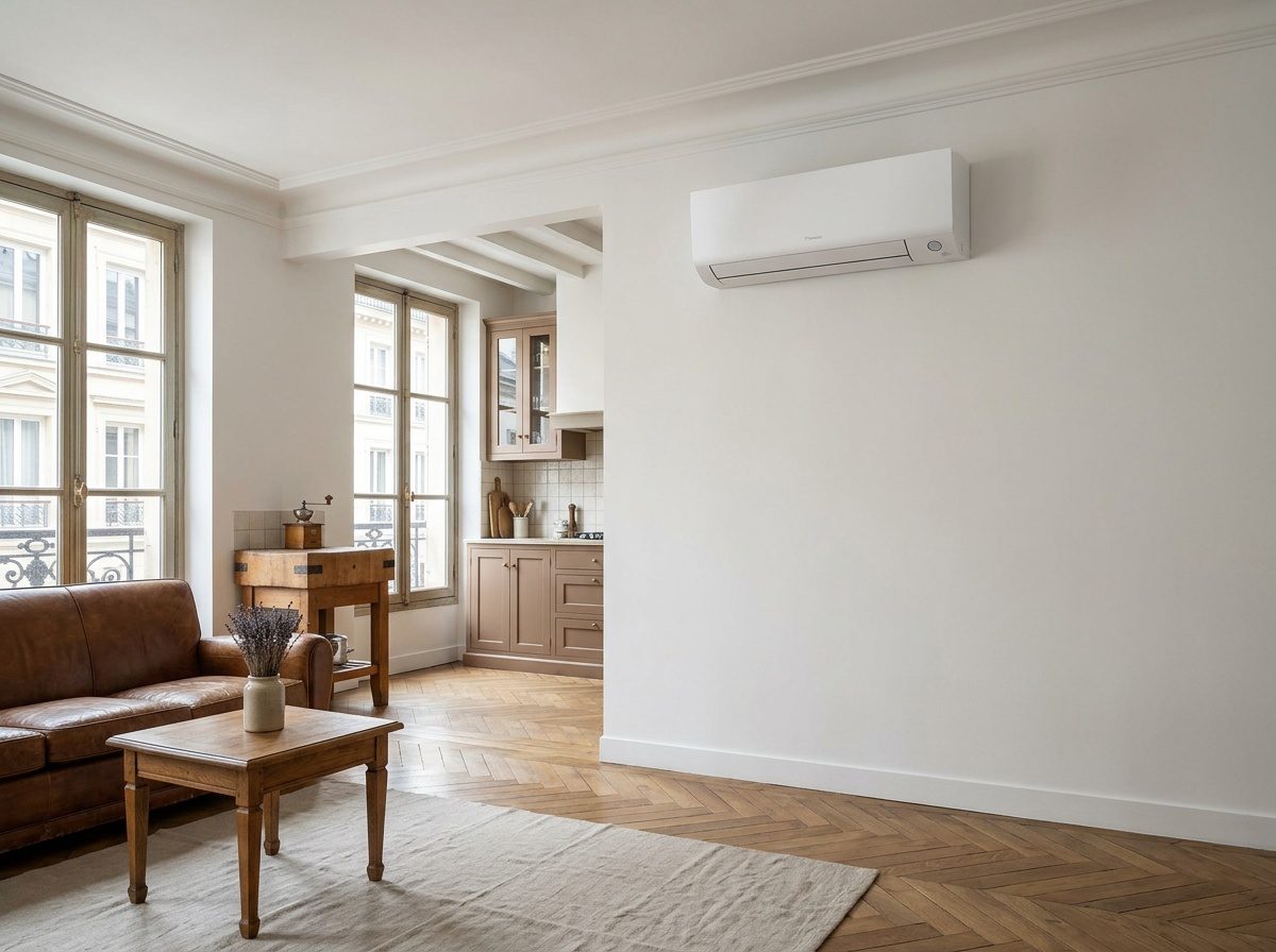 Unité intérieure Daikin Perfera installée dans une pièce du logement