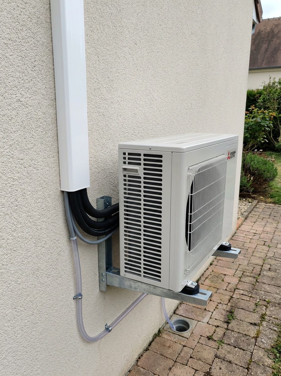 Chauffagiste réalisant la mise en service d'un multisplit Mitsubishi
